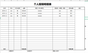 个人报销明细表